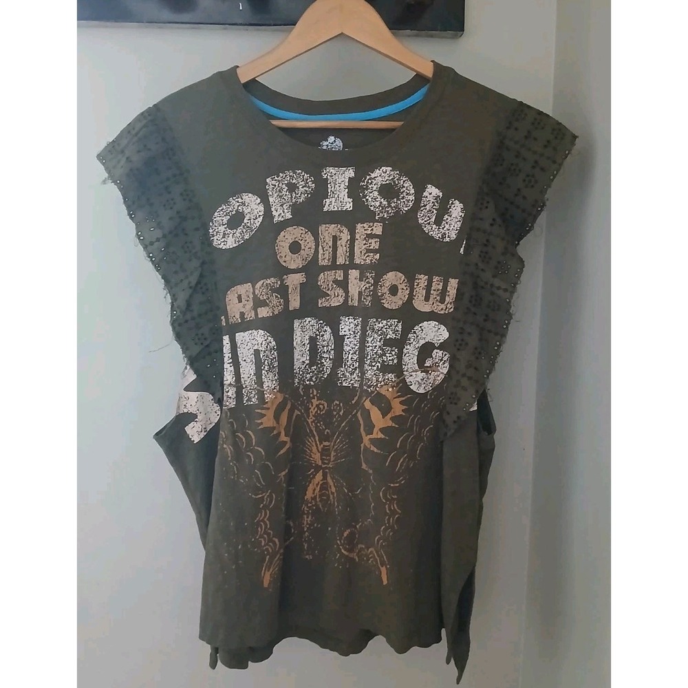 Pilcro Ruffle Sleeve Muscle Graphic Tee Size Large Boho Chic Festival Western